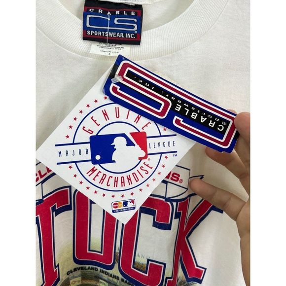 Vtg NWT 1999 Crable Sportswear Cleveland Indians Stock In The Tribe Sz L Shirt - Picture 4 of 11